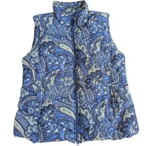 Talbots Blue Paisley Down Puffer Vest, Size Medium